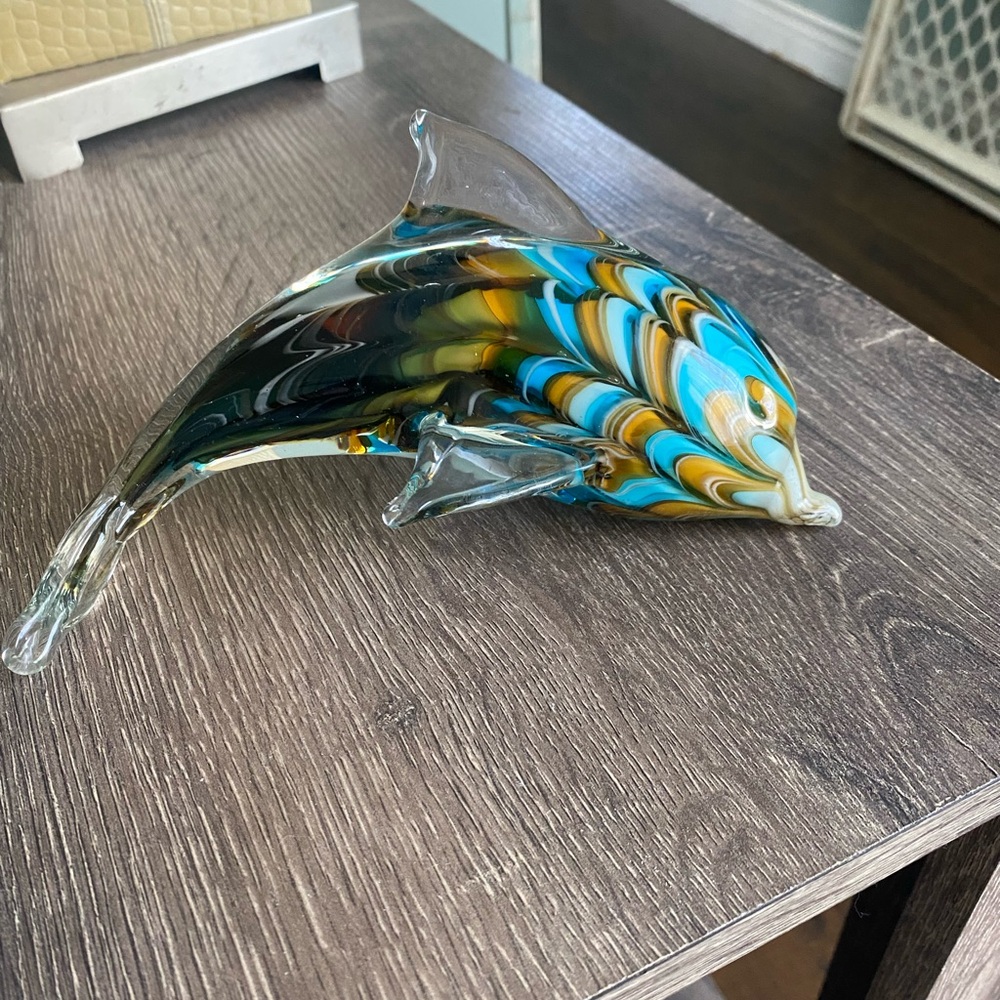Handcrafted Glass Dolphin Figurine Paperweight Multicolour